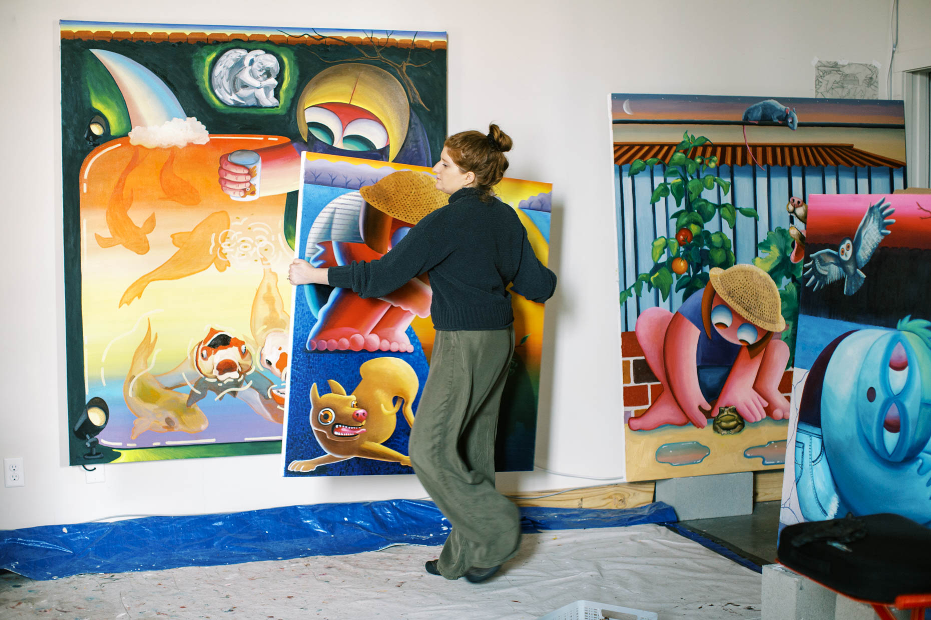 Editorial photos of an artist working in her studio